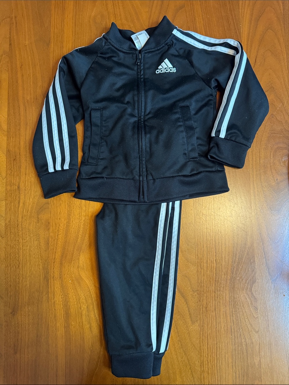 adidas Black Kids Tracksuit with White Stripe Accents